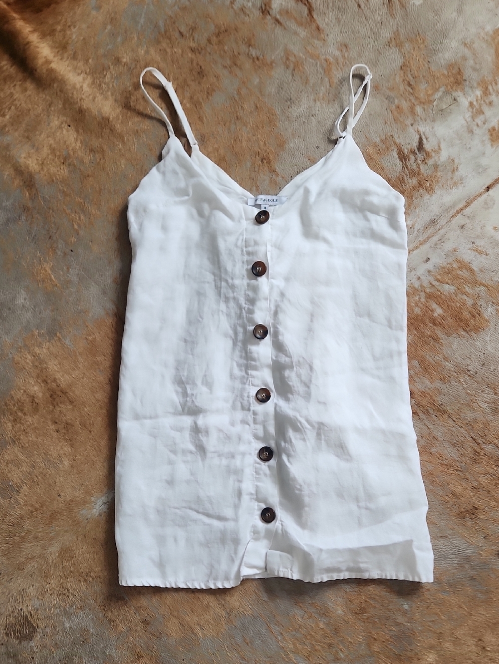 Olivaceous White Linen Tank Mini Dress / Long Tunic Medium